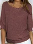 Women Yarn/Wool Yarn Plain Three Quarter Sleeve Comfy Casual Sweater