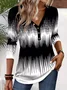 V Neck Long Sleeve Striped Regular Micro-Elasticity Loose Blouse For Women