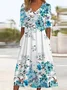 Women Floral V Neck Half Sleeve Comfy Casual Cross Midi Dress