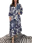 Women Geometric Shawl Collar Half Sleeve Comfy Casual Midi Dress