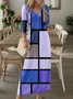 Women Abstract Graphic V Neck Long Sleeve Comfy Casual Maxi Dress