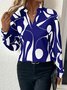 V Neck Long Sleeve Random Print Regular Loose Blouse For Women