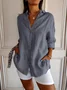 Shirt Collar Long Sleeve Plain Regular Loose Shirt For Women