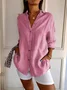 Shirt Collar Long Sleeve Plain Regular Loose Shirt For Women