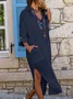 Women Plain Long Sleeve Comfy Casual Buckle Maxi Dress