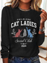 Crew Neck Long Sleeve Text Letters Regular Loose Blouse For Women