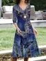 Women Floral V Neck Long Sleeve Comfy Casual Maxi Dress