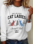 Crew Neck Long Sleeve Text Letters Regular Loose Blouse For Women