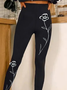 Casual Sports Leggings Knitted Floral Minimalist Pattern Tight-Fitting Long Pants For Women