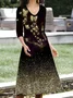 Women Floral V Neck Long Sleeve Comfy Casual Maxi Dress