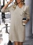 Women Plain Asymmetrical Long Sleeve Comfy Casual Buckle Knee Length Dress