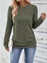 Crew Neck Long Sleeve Plain Zipper Regular Loose Blouse For Women