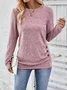 Crew Neck Long Sleeve Plain Zipper Regular Loose Blouse For Women