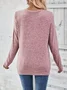 Crew Neck Long Sleeve Plain Zipper Regular Loose Blouse For Women