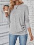 Crew Neck Long Sleeve Plain Zipper Regular Loose Blouse For Women