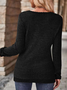 V Neck Long Sleeve Plain Zipper Regular Micro-Elasticity Loose Blouse For Women