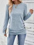 Crew Neck Long Sleeve Plain Zipper Regular Loose Blouse For Women