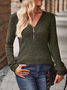 V Neck Long Sleeve Plain Zipper Regular Micro-Elasticity Loose Blouse For Women