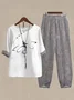 Women Striped Long Sleeve Comfy Casual Top With Pants Two-Piece Set