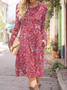 Women Floral Crew Neck Long Sleeve Comfy Casual Midi Dress