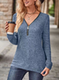 V Neck Long Sleeve Plain Zipper Regular Micro-Elasticity Loose Blouse For Women