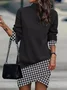 Women Contrast Stitching Mock Neck Long Sleeve Comfy Casual Midi Dress