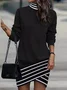 Women Contrast Stitching Mock Neck Long Sleeve Comfy Casual Midi Dress