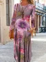 Women Floral Crew Neck Long Sleeve Comfy Casual Maxi Dress