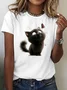 Casual Cat Crew Neck Short Sleeve T-shirt