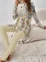 Women Random Print Crew Neck Long Sleeve Comfy Casual Top With Pants Two-Piece Set