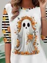 Halloween Cute Ghost Casual Striped Crew Neck Long Sleeve T-shirt