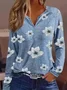 Casual Floral Notched Long Sleeve T-shirt