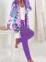 Women Floral Hoodie Long Sleeve Comfy Casual Coat With Pants Two-Piece Set