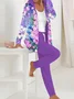 Women Floral Hoodie Long Sleeve Comfy Casual Coat With Pants Two-Piece Set