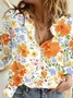 Shirt Collar Long Sleeve Floral Lightweight Regular Fit Shirt For Women