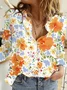 Shirt Collar Long Sleeve Floral Lightweight Regular Fit Shirt For Women