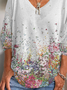 Casual Floral V Neck Long Sleeve T-shirt