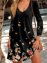 Women Floral V Neck Long Sleeve Comfy Casual Printing Midi Dress