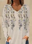 V Neck Long Sleeve Floral Regular Micro-Elasticity Loose Blouse For Women