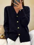 Women Yarn/Wool Yarn Plain Long Sleeve Comfy Casual Buttoned Cardigan