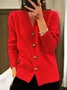 Women Yarn/Wool Yarn Plain Long Sleeve Comfy Casual Buttoned Cardigan