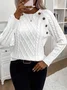 Women Yarn/Wool Yarn Plain Long Sleeve Comfy Casual Buckle Sweater