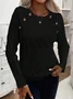 Women Yarn/Wool Yarn Plain Long Sleeve Comfy Casual Buckle Sweater