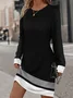 Women Color Block Crew Neck Long Sleeve Comfy Casual Midi Dress