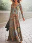 Women Ethnic Crew Neck Long Sleeve Comfy Casual Maxi Dress