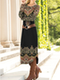 Women Ethnic Crew Neck Long Sleeve Comfy Casual Maxi Dress