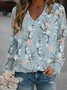 Casual V Neck Floral Sweatshirt