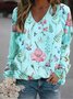 Casual V Neck Floral Sweatshirt