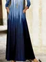 Women Ombre Crew Neck Long Sleeve Comfy Casual Pocket Stitching Maxi Dress