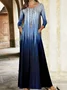 Women Ombre Crew Neck Long Sleeve Comfy Casual Pocket Stitching Maxi Dress